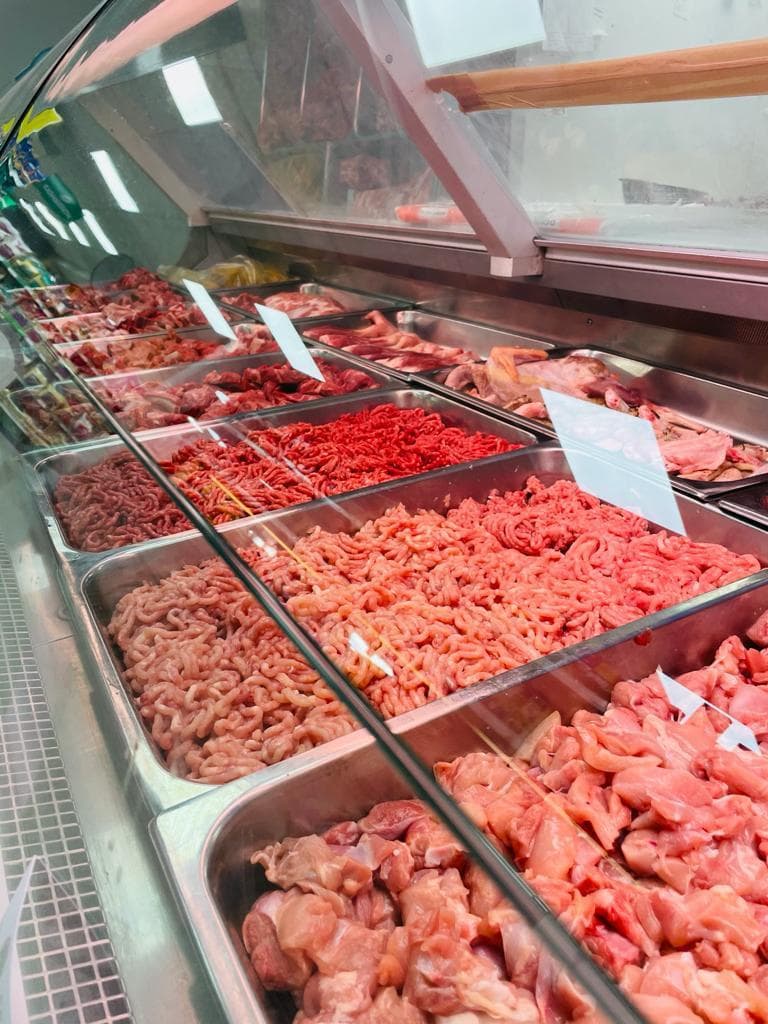 Halal butcher counter with a variety of fresh meats